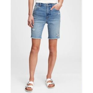 GAP 9" High Rise Bermuda Denim Jean Shorts Distressed Rips Women's Size 27/4R